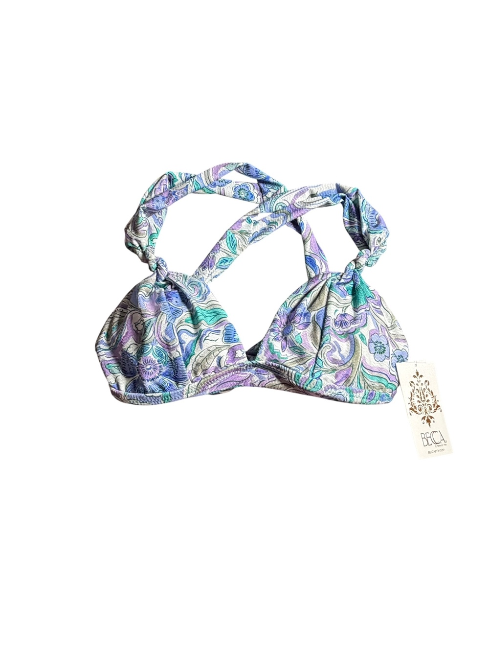 BECCA cross back floral banded tie back bikini top size Medium $88 NWT
